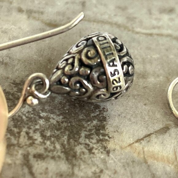 Sterling Silver ATI 925 Bali Style Scrollwork Hollow Teardrop Dangle Earrings - Picture 10 of 16